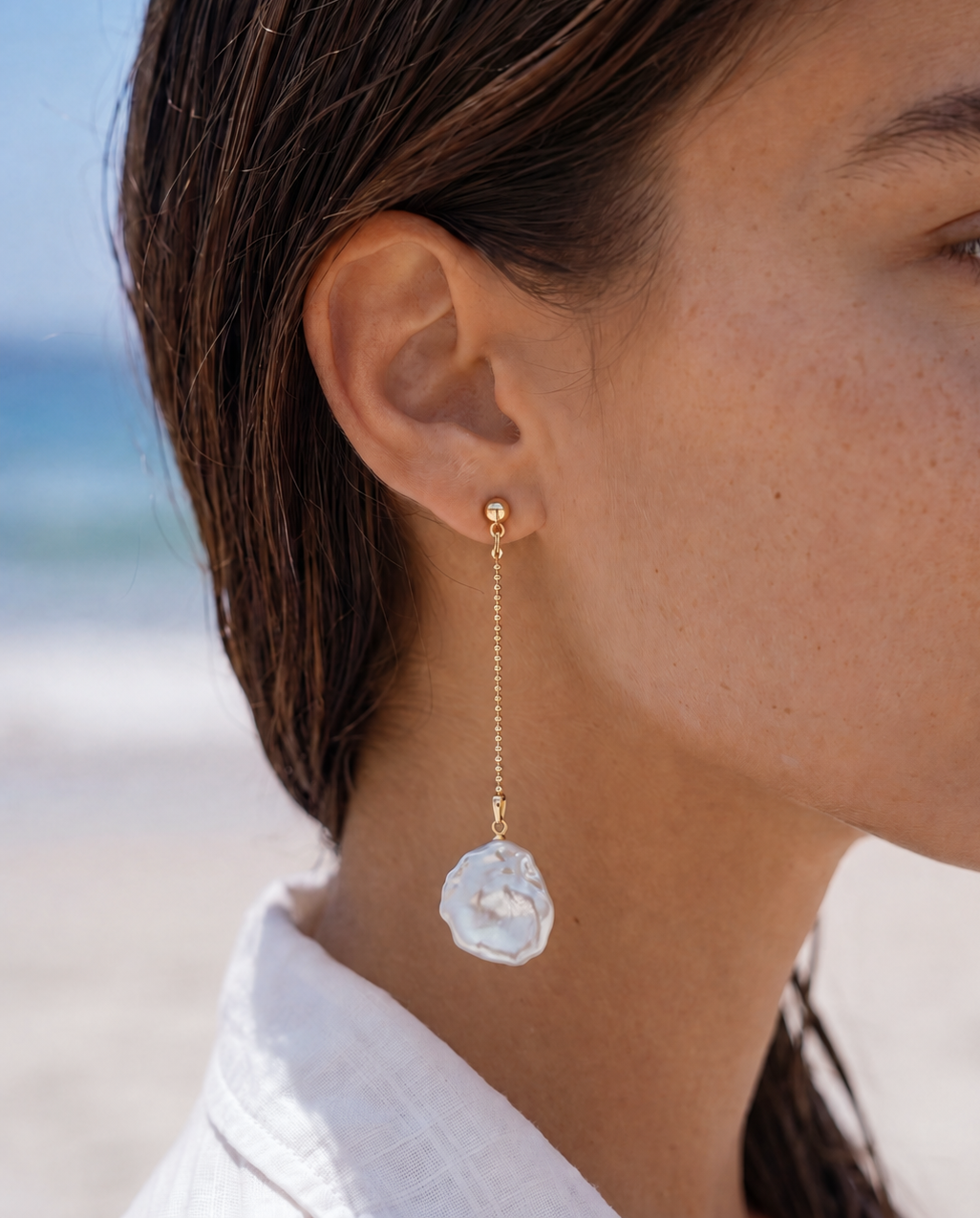 Pelara Drop Earrings worn by model
